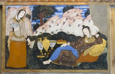 Fresco no palácio Chehel Sotoun, Esfahan, Irão de School Iranian