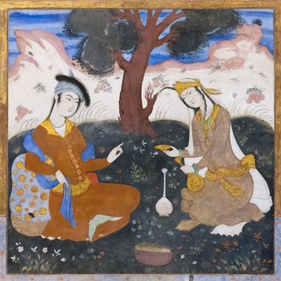 Fresco no palácio Chehel Sotoun, Esfahan, Irão de School Iranian