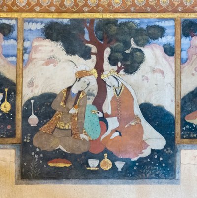 Fresco no palácio Chehel Sotoun, Esfahan, Irão de School Iranian