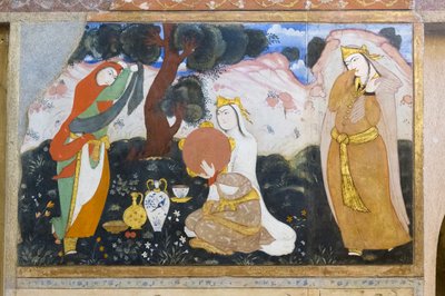Fresco no palácio Chehel Sotoun, Esfahan, Irão de School Iranian