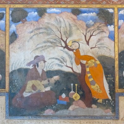 Fresco no palácio Chehel Sotoun, Esfahan, Irão de School Iranian