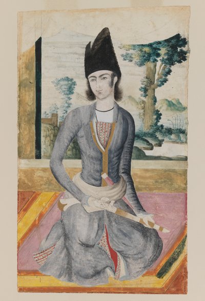 Príncipe Qajar Sentado (lápis e aquarela opaca sobre papel) de School Iranian