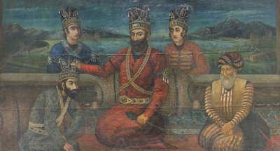 A coroação de Mohammad Shah Gurkani por Nader Shah, Abolhassan (óleo sobre tela) de School Iranian