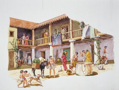 Antiga Atenas - reconstrução de uma casa (cor litho) de School Italian