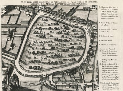 Antigo layout do Prato della Valle, maior praça de Pádua, Itália de School Italian