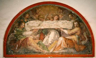 Anjos e figuras musicais (fresco) de School Italian