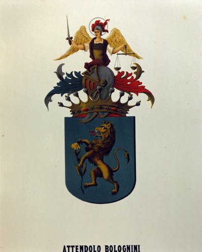 Brasão de armas da família Attendolo Bolognini de Milão com o leão "dragão". de School Italian