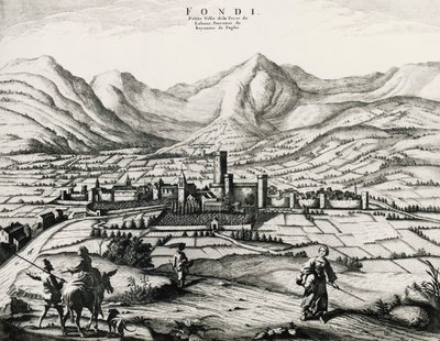 Cidade de Fundi no Lazio, gravura, Itália de School Italian