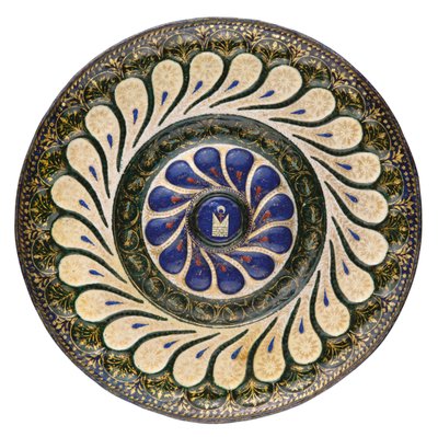 Placa circular policromada, veneziana, c.1500 (esmalte parcel-dourado) de School Italian