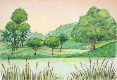 Pré-história - Terciária - reconstrução do ambiente natural (cor litho) de School Italian