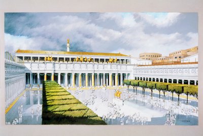 Reconstrução da praça do Fórum de Trajano, Roma (cor litho) de School Italian