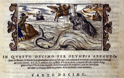 Cena do poema cavalheiresco de "Orlando Furioso" de Ludovico Ariosto (1474 - 1533) X L