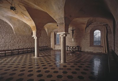 Vista da Sala Capitular da Igreja de São Vicente e São Antasso da Abadia das Três Fontes (Tre-Fontane) (Chiesa dei Santi Vincenzo e Anastasio alle Tre Fontane) (Casa Capitular da Igreja de São Vicente e Anastasio, Abbazia delle Tre Fontane de School Italian