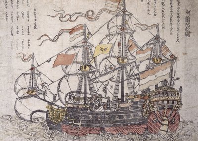 Um navio holandês (impressão a cores em bloco de madeira) de Japanese School