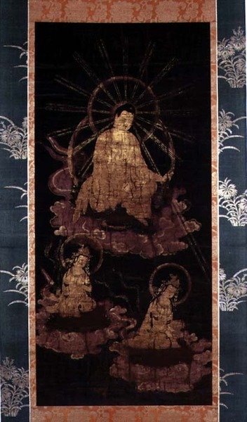 Buda e Bodissatvas, período Muromachi (1393-1573) (pintura sobre seda) de School Japanese
