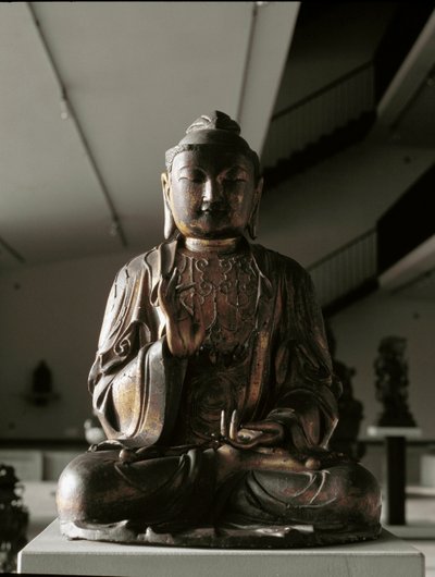 Buda sentado em posição lalitasana - escultura, período Kamakura (1185-1333) de Japanese School