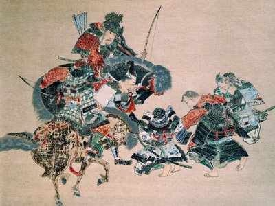 Luta com os mongóis (aguarela sobre papel) de School Japanese
