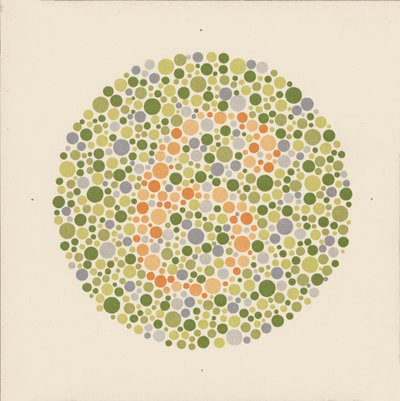 Teste de cor de Ishihara para detetar o daltonismo. (litografia a cores) de School Japanese