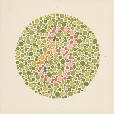 Teste de cor de Ishihara para detetar o daltonismo. (litografia a cores) de School Japanese