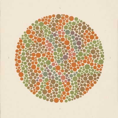Teste de cor de Ishihara para detetar o daltonismo. (litografia a cores) de School Japanese