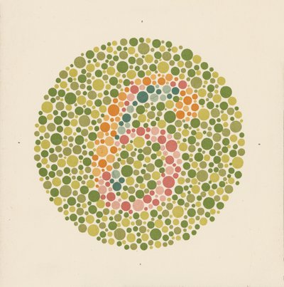 Teste de cor de Ishihara para detetar o daltonismo. (litografia a cores) de School Japanese