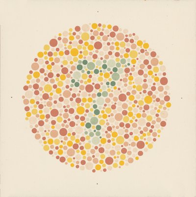 Teste de cor de Ishihara para detetar o daltonismo. (litografia a cores) de School Japanese