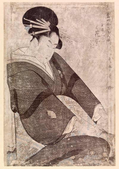 Mulher japonesa sentada (xilogravura a cores) de School Japanese