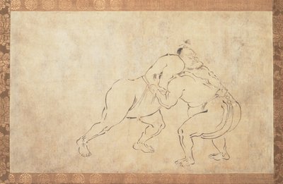 Lutadores de sumô (tinta sumi sobre papel) de School Japanese