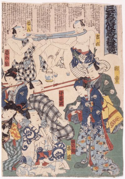Tríptico, "Rebocador de Guerra" de Actores com Pescoços (foto) de School Japanese
