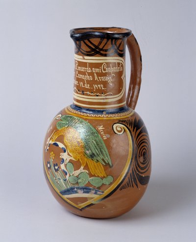 Arte popular: jarro pulque (fermente agave alcohol) em terracota pintada e envernizada, do México. 1972 Musee de la Vallee, Barcelonnette (Alpes de Haute provence) de School Mexican