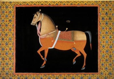 Arte Moghol: representação de um garanhão. Gouache do século XVIII. Paris, B.N. de School Mughal