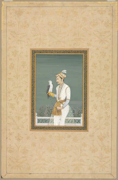 Retrato de um príncipe com um falcão de School Mughal