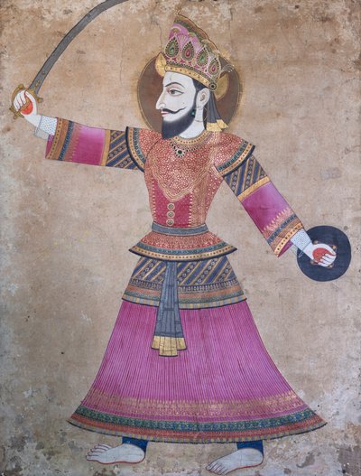 Retrato de um rei Malla em postura de guerreiro de School Nepalese