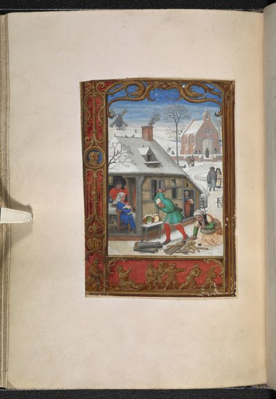 Adicionar MS 24098 f.18v Página do calendário de Janeiro, Livro de Horas, Utilização de Roma (o 