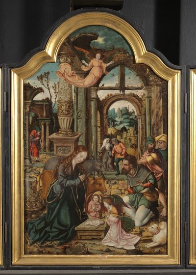 Adoração dos Pastores (painel central de um tríptico) de School Netherlandish
