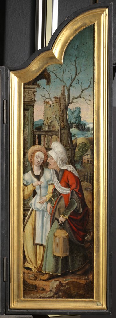 Adoração dos Pastores (painel esquerdo de um tríptico) de School Netherlandish