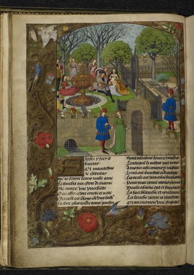 Harley 4425 f. 12v Jardim do Prazer (velino) de School Netherlandish