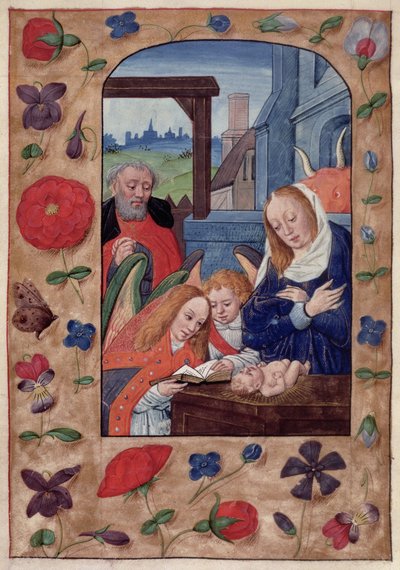 Reis 9 f.93v A Natividade, de um Livro de Horas (velino) de School Netherlandish