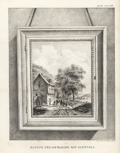 Cacifo para o armazenamento de chaves escondidas numa moldura com paisagem de School Netherlandish