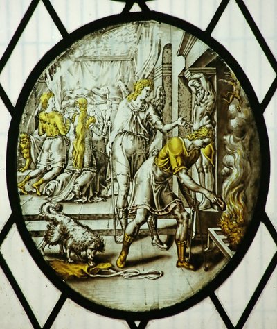 Roundel: Tobias queima o fígado do peixe (vidro manchado) de School Netherlandish