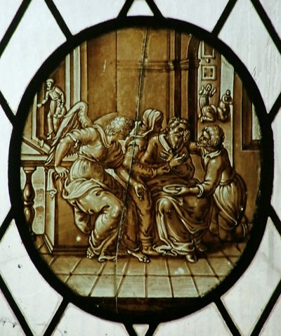 Roundel: Tobias sarou da sua cegueira, provavelmente do século XIX (vitral) de School Netherlandish