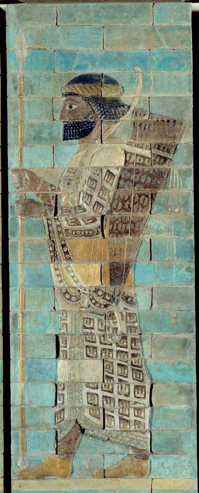 O friso dos arqueiros, do palácio de Dario I, rei da Pérsia, em Susa (século V aC). Parte inferior em relevo de tijolo enviado por e-mail. Paris, Museu do Louvre. de School Persian