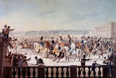 Alexandre I (1777-1825) na Paris Place de la Concorde. Pintura da escola russa de School Russian