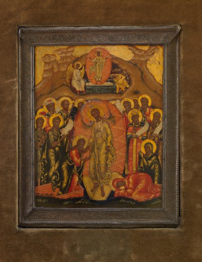 Anastásis (Arrebatamento do Inferno), c.1650-70 (folha de ouro e têmpera sobre madeira) de School Russian