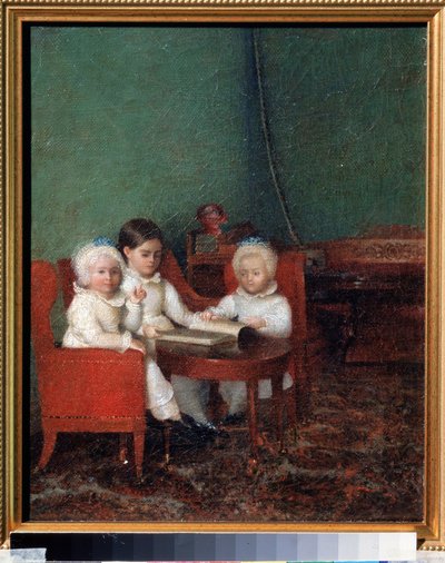 Crianças em um interior. Pintura anônima. Óleo sobre tela, 25,2 x 20,6 cm de School Russian