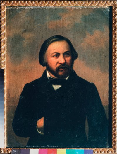 Retrato do compositor Mikhail I Glinka (1804-1857) - Retrato do compositor Mikhail I Glinka - Pintura anónima, óleo sobre tela, ca. 1850 - Arte russa do século XIX - Um Museu Memorial Pushkin, São Petersburgo de School Russian