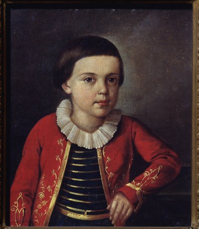 Retrato do poeta Mikhail Lermontov (1814-1841), quando criança. Pintura de um mestre russo, óleo sobre tela de School Russian