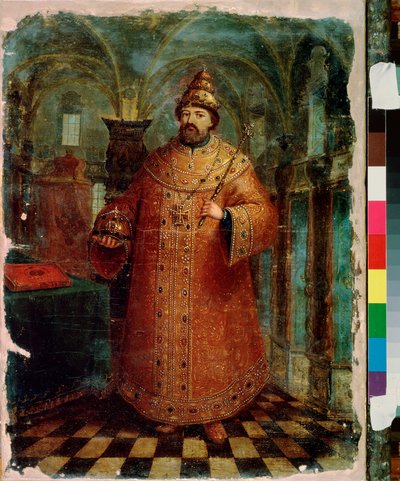 Retrato do Czar Michael I da Rússia (1596-1645). Pintura por um mestre russo, óleo sobre tela, finais do século XVII. Arte russa tradicional primitiva. Museu Estatal Russo, São Petersburgo. de School Russian