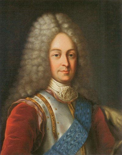 Retrato do Príncipe Vasily Lukich Dolgorukov, primeira metade do século XVIII (cor litho) de School Russian