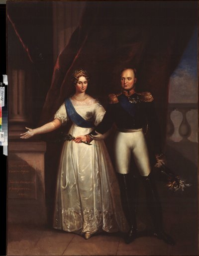 Retratos do imperador Alexandre I (1777-1825), com sua esposa (Elisabeth Alexeievna, nascida princesa Louise Augusta de Baden de School Russian